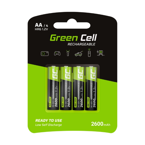 BATTERIA RICARICABILE NI-MH AA HR6 1.2V 2600MAH GREEN CELL GR01 (BLISTER 4PZ)