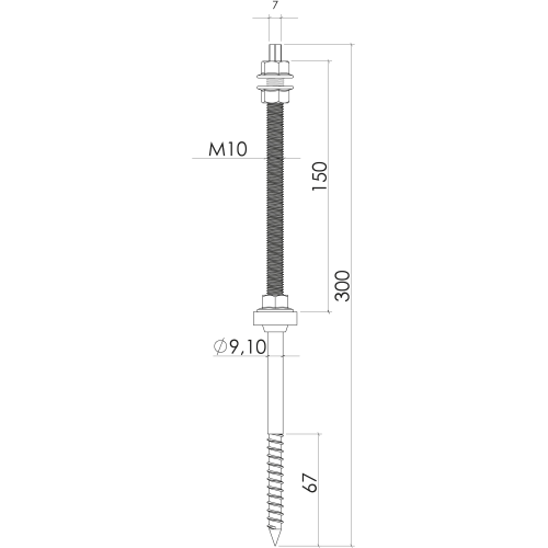 CONTACT ANCORANTE PER LEGNO VITE DOPPIO FILETTO M10X300 CON GUARNIZIONE EPDM STA10300