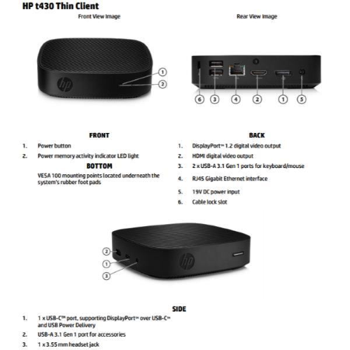 PC DESKTOP HP T430 THIN CLIENT 3VL62AT INTEL N4000/2GB/16GB/HP ThinPro