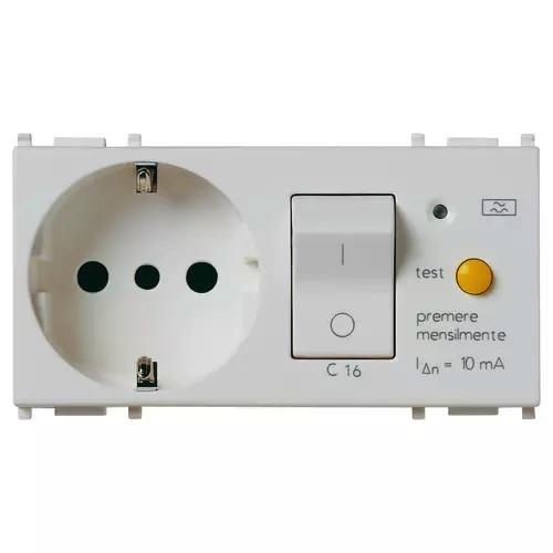 VIMAR PLANA - PRESA 2P+T 16A P30 INTERBLOCCATA CON INTERRUTTORE AUTOMATICO MAGNETOTERMICO DIFFERENZIALE C16 SILVER