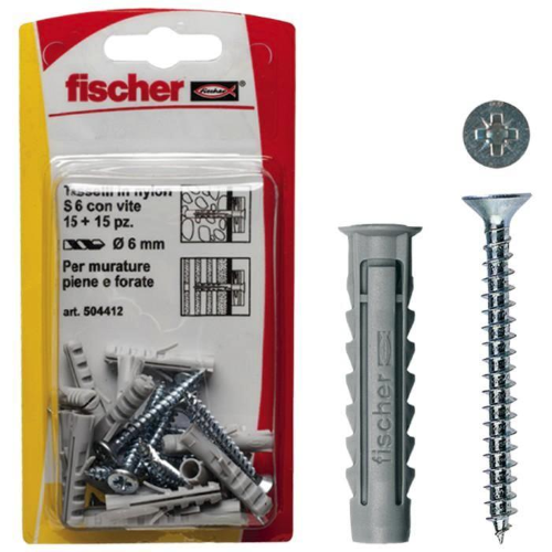 FISCHER SX 6 S-K CONFEZIONE TASSELLI E VITI - CONF. 15PZ 