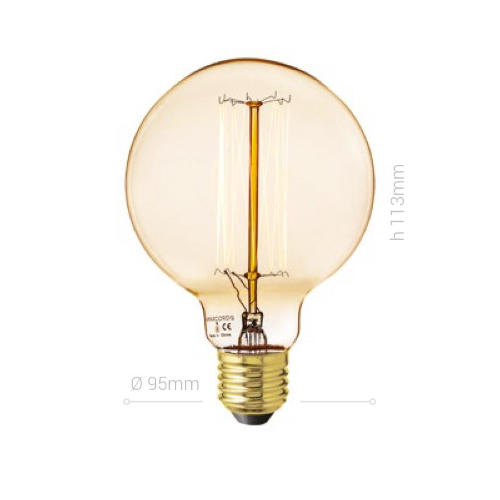 LAMPADINA CARBON, E27, GLOBO G95, VETRO AMBRATO, 25W, <60 LM, COLORE CALDO 2000K, FILAMENTO ONDA ERTICALE, CLASSE E, DIMMERABILE