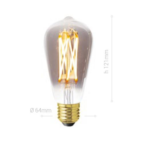LAMPADINA LED, E27, EDISON ST64, VETRO SMOKY, 4W, 130 LM, COLORE CALDO 2200K, FILAMENTO ONDA VERTICALE, CLASSE A, DIMMERABILE