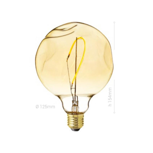 LAMPADINA LED, E27, GLOBO G125, VETRO AMBRATO, 4W, 130 LM, COLORE CALDO 2000K, FILAMENTO ARTISTICO, CLASSE A+, DIMMERABILE