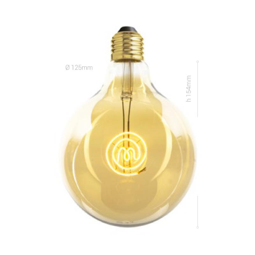 LAMPADINA LED, E27, GLOBO G125, VETRO AMBRATO, 4W, 150 LM, COLORE CALDO 2700K, FILAMENTO MASTERCHEF LOGO, CLASSE A+, DIMMERABILE
