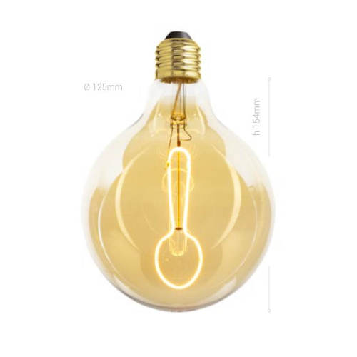 LAMPADINA LED, E27, GLOBO G125, VETRO AMBRATO, 4W, 150 LM, COLORE CALDO 2700K, FILAMENTO CUCCHIAIO, CLASSE A+, DIMMERABILE
