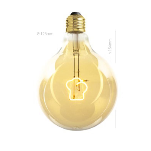 LAMPADINA LED, E27, GLOBO G125, VETRO AMBRATO, 4W, 150 LM, COLORE CALDO 2700K, FILAMENTO TOQUE BLANCE, CLASSE A+, DIMMERABILE