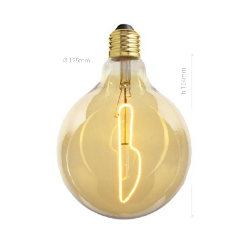 LAMPADINA LED, E27, GLOBO G125, VETRO AMBRATO, 4W, 150 LM, COLORE CALDO 2700K, FILAMENTO COLTELLO, CLASSE A+, DIMMERABILE