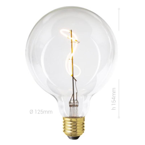 LAMPADINA LED, E27, GLOBO G125, VETRO CHIARO, 4W, 130 LM, COLORE CALDO 2200K, FILAMENTO ARTISTICO, CLASSE A, DIMMERABILE