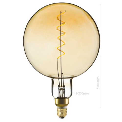 LAMPADINA LED, E27, GLOBO G200, VETRO AMBRATO, 4W, 130 LM, COLORE CALDO 2000K, FILAMENTO VITE, CLASSE A+, DIMMERABILE