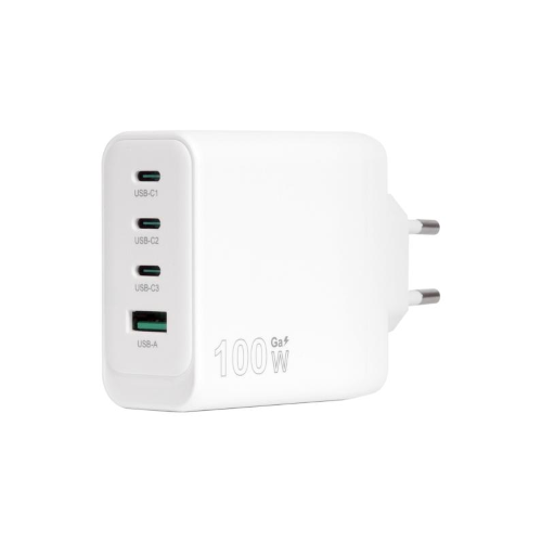 CARICATORE ADATTATORE UNIVERSALE VULTECH CC100-3C1A 3 PORTE TYPE-C 1 PORTA USB PD100 GAN PPS 100W - QC3.0- BIANCO DIMENSIONI COMPATTE
