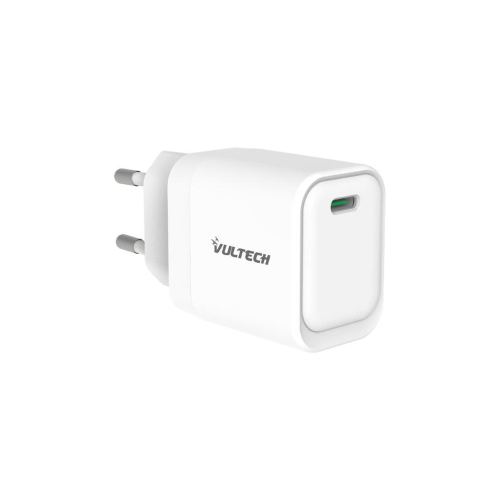 CARICATORE ADATTATORE UNIVERSALE VULTECH CC20-1C 1 PORTA TYPE-C PD20 GAN  20W - BIANCO DIMENSIONI COMPATTE