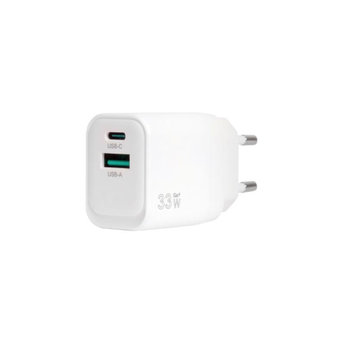 CARICATORE ADATTATORE UNIVERSALE VULTECH CC33-1C1A 1 PORTA TYPE-C PD30+ 1 PORTA USB QC3.0  GAN PPS 33W- BIANCO DIMENSIONI COMPATTE