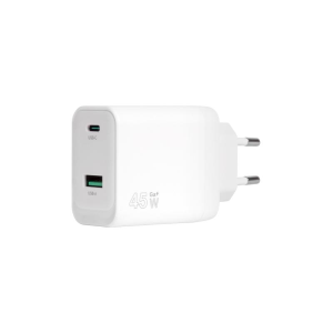 CARICATORE ADATTATORE UNIVERSALE VULTECH CC45-1C1A 1 PORTA TYPE-C 1 PORTA USB PD45 GAN PPS 45W QC3.0 - BIANCO DIMENSIONI COMPATTE