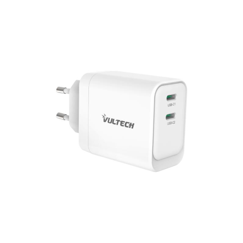 CARICATORE ADATTATORE UNIVERSALE VULTECH CC45-2C 2 PORTE TYPE-C 1 PD45 GAN PPS 45W - BIANCO DIMENSIONI COMPATTE
