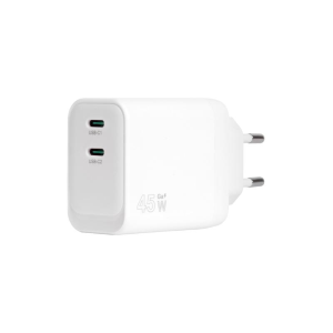 CARICATORE ADATTATORE UNIVERSALE VULTECH CC45-2C 2 PORTE TYPE-C 1 PD45 GAN PPS 45W - BIANCO DIMENSIONI COMPATTE