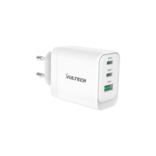 CARICATORE ADATTATORE UNIVERSALE VULTECH CC65-2C1A 2 PORTE TYPE-C 1 PORTA USB PD65 GAN PPS 65W - QC3.0- BIANCO DIMENSIONI COMPATTE