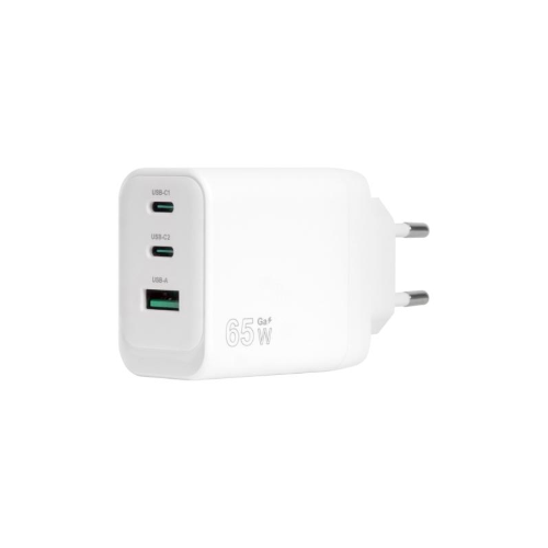 CARICATORE ADATTATORE UNIVERSALE VULTECH CC65-2C1A 2 PORTE TYPE-C 1 PORTA USB PD65 GAN PPS 65W - QC3.0- BIANCO DIMENSIONI COMPATTE