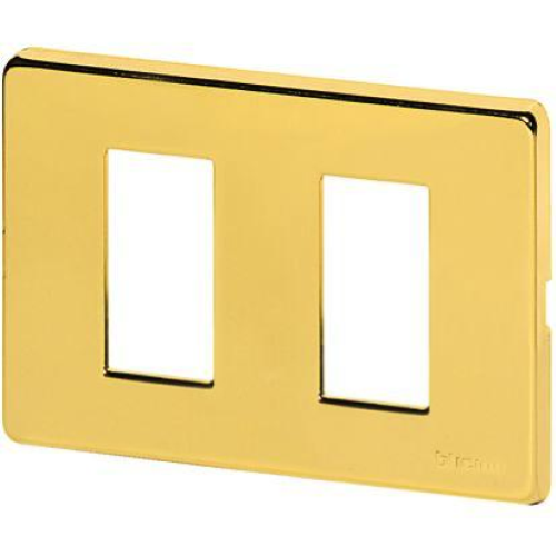 MAGIC - PLACCA 2 POSTI IN OTTONE LUCIDO - CON SOTTOPLACCA ISOLANTE E AGGANCIO GRADUALE PER SUPPORTO 503SA