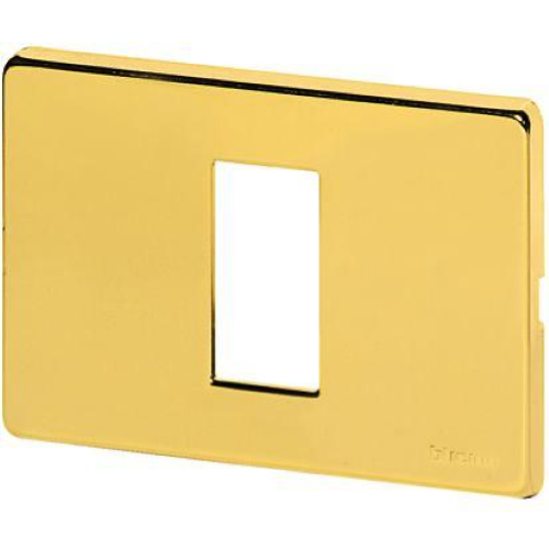 MAGIC - PLACCA 1 POSTO IN OTTONE LUCIDO - CON SOTTOPLACCA ISOLANTE E AGGANCIO GRADUALE PER SUPPORTO 503SA