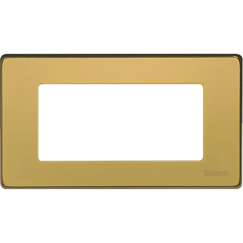 MAGIC - PLACCA 4 POSTI IN OTTONE LUCIDO - CON SOTTOPLACCA ISOLANTE E AGGANCIO GRADUALE PER SUPPORTO 504SA