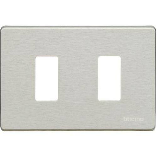 MAGIC - PLACCA 2 POSTI PER SCATOLA RETTANGOLARE - IN ALLUMINIO OXIDAL - CON SOTTOPLACCA ISOLANTE E AGGANCIO GRADUALE PER SUPPORTO 503R