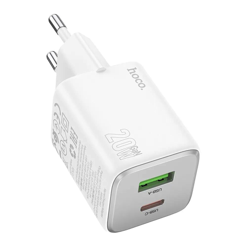 HOCO N41 - CARICABATTERIE DA RETE 20W - 1*USB-C E 1*USB-A - BIANCO