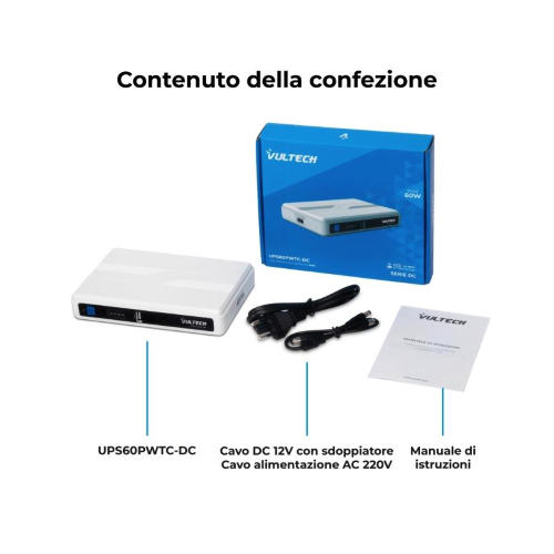 UPS DC 60W GRUPPO DI CONTINUITÀ VULTECH UPS60PWTC-DC CON PORTA TYPE-C